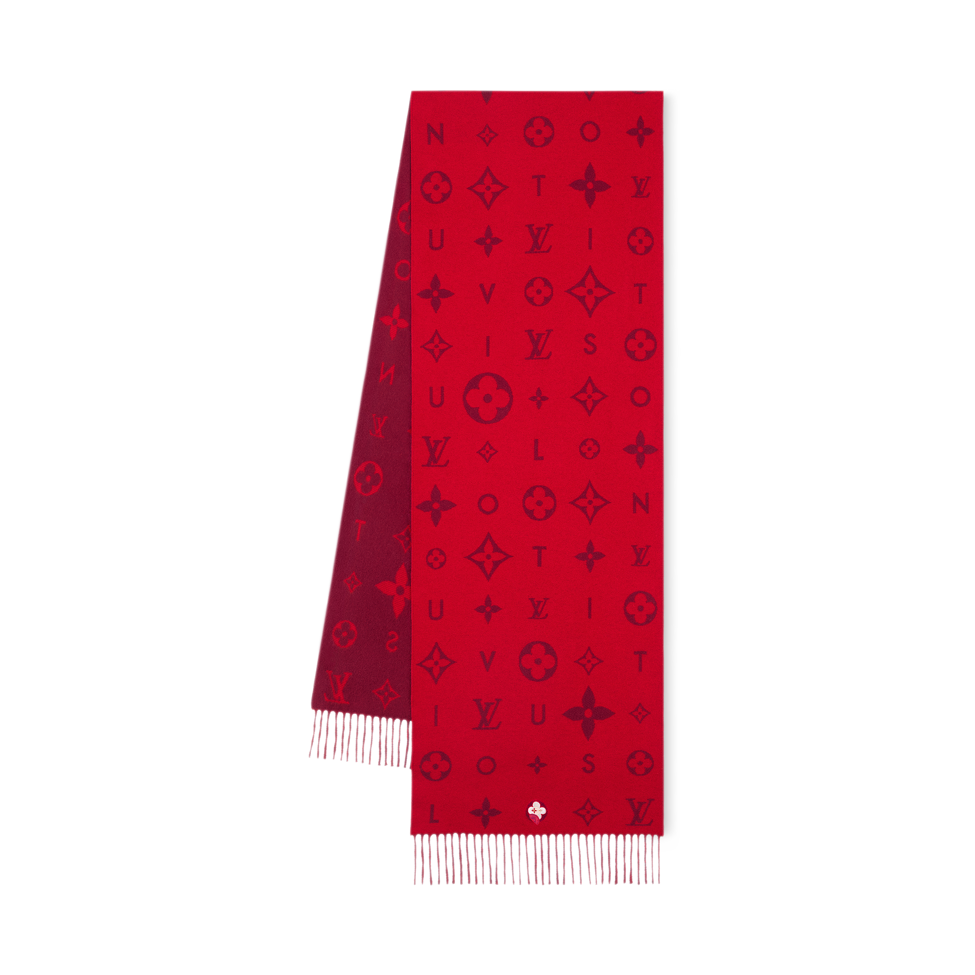 LOUIS VUITTON Reykjavik マフラー 赤 Louis Vuitton Cashmere Monogram Reykjavik Scarf Cherry 538506